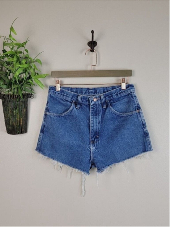 Rustler Pants - Vintage Rustler Cutoff High Rise Medium Blue Frayed Jean Mom Relaxed Shorts 2 4